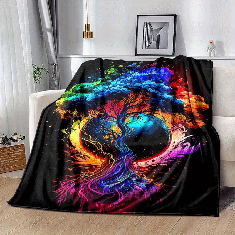 1pc Tree of Life Printing Lightweight Flannel Blanket, Comfortable and Warm Blanket, for Camping Sofa Bed and Couch Office, in All Seasons