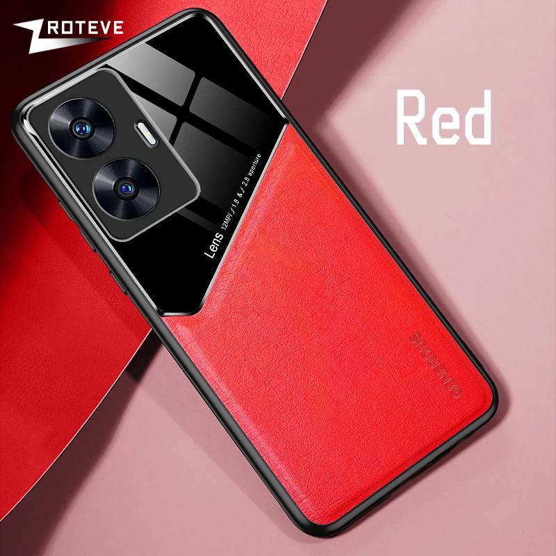 

For RealmeC55 Case Zroteve PU Leather Car Magnetic Hard PC Cover For OPPO Realme C55 C53 C51 RealmeC53 RealmeC51 Phone Cases CHINA&Realme C55 красный