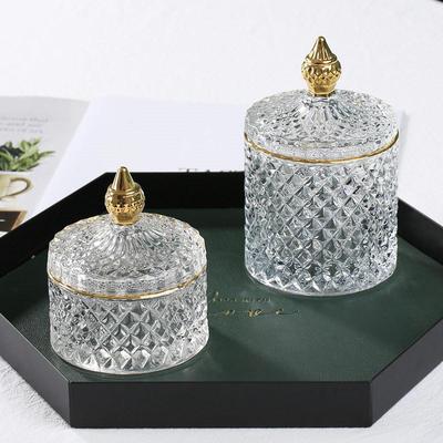 Europäisches Retro-Glas mit Deckel, transparent, goldfarben, Schmuck, Wattestäbchen, Aufbewahrungsbox, Tee, Süßigkeiten, Tank, Zuckerdose, Make-up-Pinselhalter