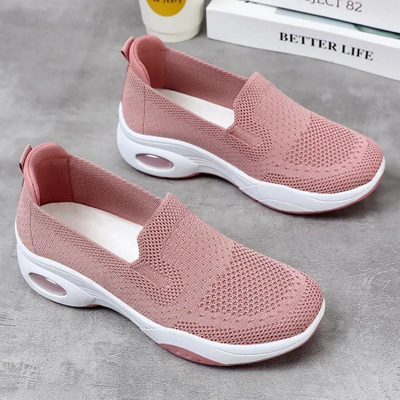 Mode Damen Lässig Flach Atmungsaktiv Gestrickte Sneaker Frühling Herbst Sport Tennisschuhe Frau Mode Slip-on Weiche Sohle Walking Schuhe