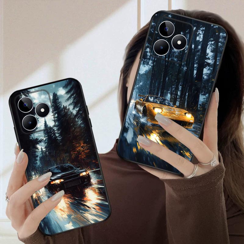 A car in the rain For Oppo Realme 11 12 12X 14 Pro Plus 8 C55 C63 65 67 75 51 53 GT 2 7 Neo 3 5 SE 7 50 silicone soft phone case