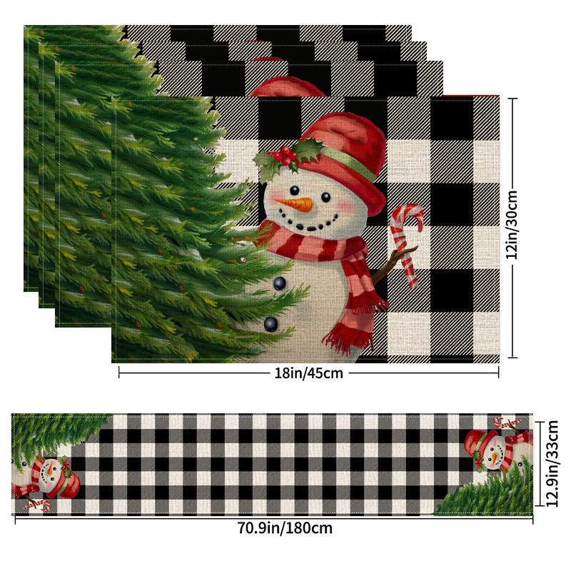 Kerst Linnen Placemat & Tafel Runner Set - Feestelijke Tafeldecoratie & Hittebestendig Kussen