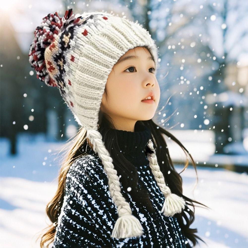 Windproof Children Knitted Hat Autumn Winter Ear Protection Hats Cute Boys Girls Beanie Cap  Kids