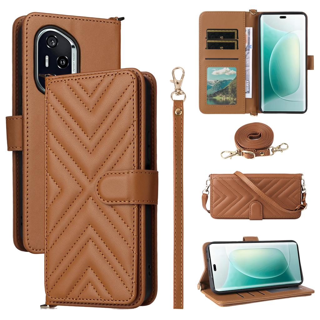 Для Honor 400 5G (Глобальний) Шкіряний чохол-гаманець із ремінцем на плече/зап'ястя, підставка для телефону