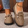 Women's Thermal Winter Faux Cover-like Synthetic Faux Pasley-Toe Loafers - Slip-Resistant PVC Sole Thermal Boots with Golden Buckle