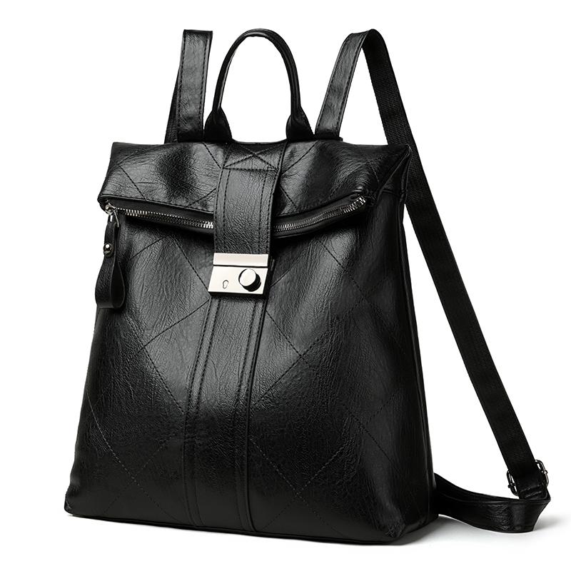 PU Backpack Women's Stitching Backpack Women's Anti-theft Handbag Student Schoolbag