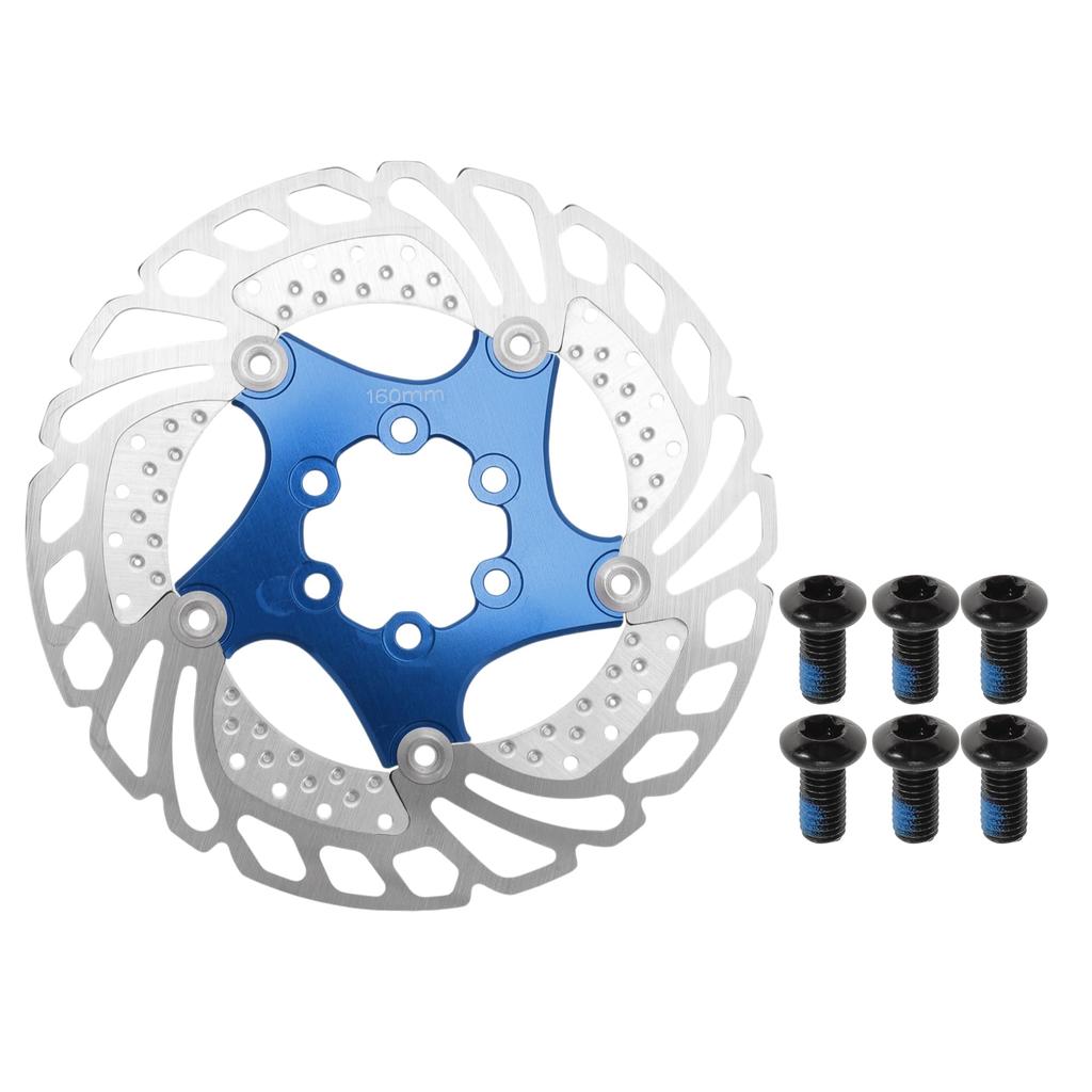 BULLSPANN 1 Set Bicycle Disc Brake 160mm Rounded Bicycle Brake Disc Rotor with 6 Bicycle Floating Disc Brake Rotor for Mountain Road Blue Rotor,