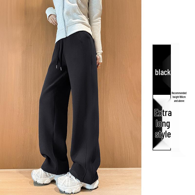 American Retro Women's Floor-Length Straight-Leg Sweatpants, 175-180 Tall, Loose Fit with Slimming Effect for Spring/Autumn.