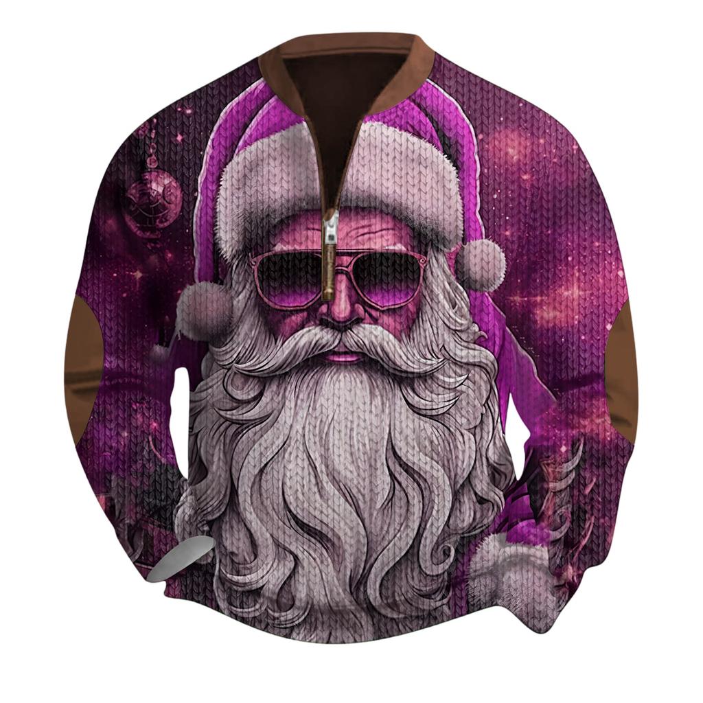 Mens Christmas Sweater Zip Up Sweatshirts Vintage Knit Graphic Sweatshirt Xmas Stand Collar Pullover