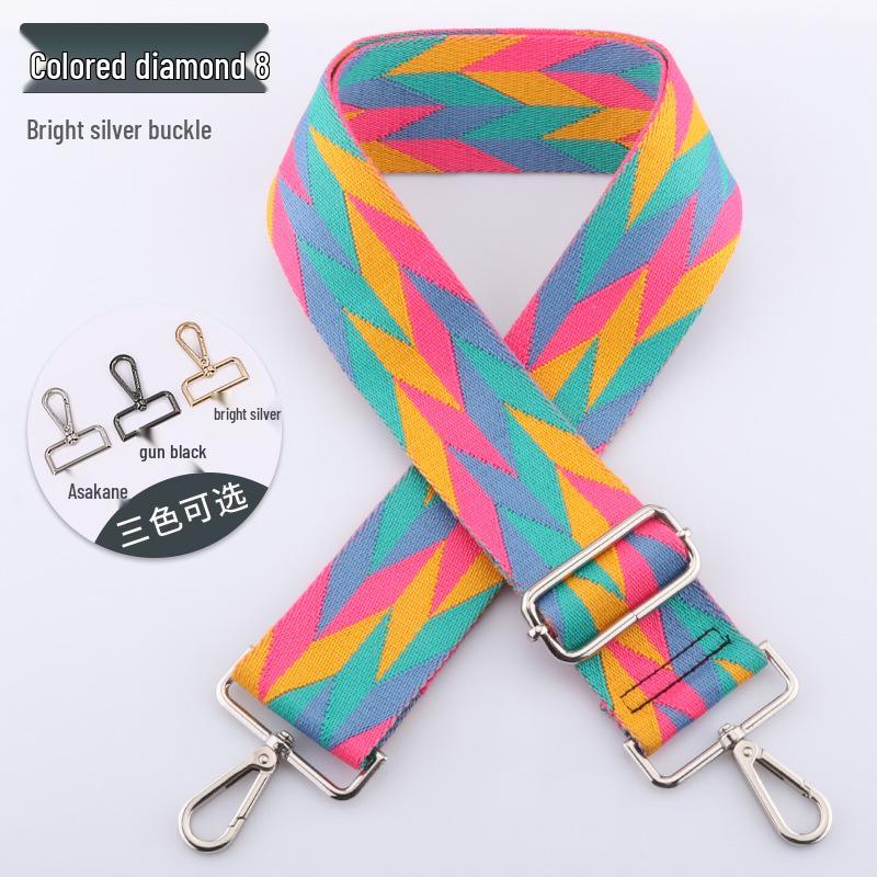 Adjustable 5cm Wide Colorful Diamond Bag Strap - Crossbody & Shoulder Strap Available