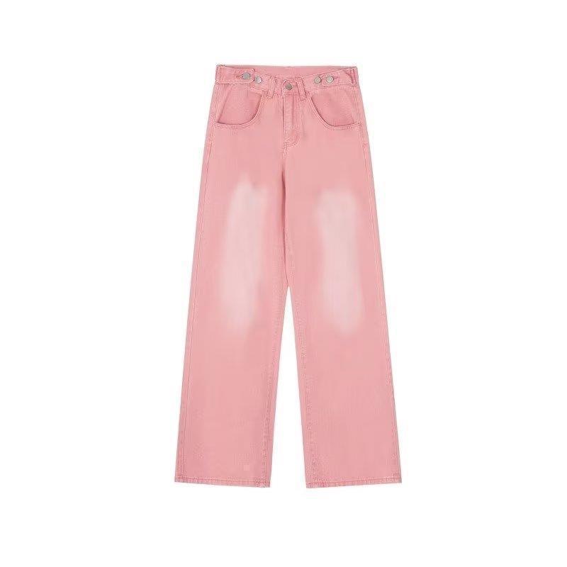 

2026 New Women s High Waist Retro Straight Leg Jeans - Petite, Floor-Length, Wide-Leg for Spring & Autumn. XL розовый