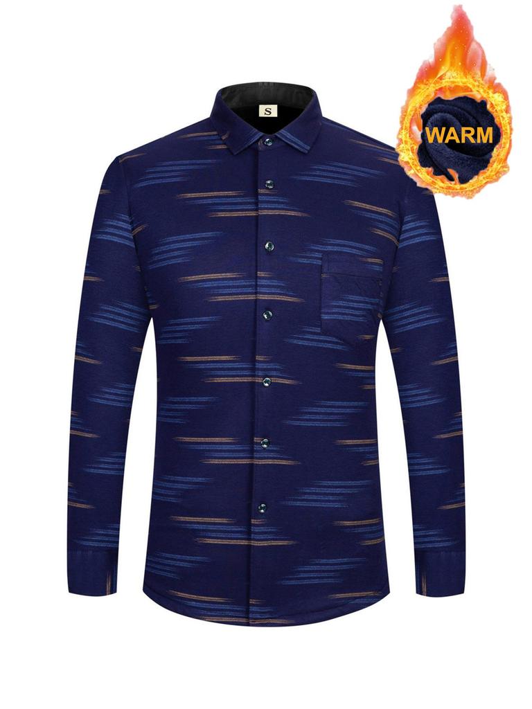 Cămașă caldă cu model în carouri ocazional pentru bărbați Cămașă cu mânecă lungă cu buzunar la piept, cămașă pentru bărbați plus fleece groasă cu nasturi