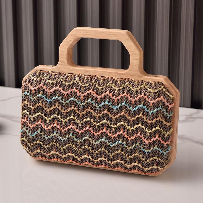 2025 Stylish Women's Wooden Handle Straw Tote Bag - Luxurious Everyday and Formal Evening Bag for All Occasions.
