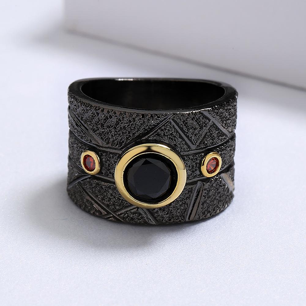 New Geometric Black Retro Party Ring Encrusted with Ladys Jewelry