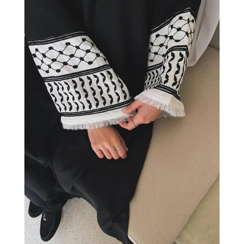 Muslim Dress Modest Islamic Clothing New Soft Crepe Embroidery Palestine Kefiyyeh Abaya Ramadan Tassel Dubai Abaya Women