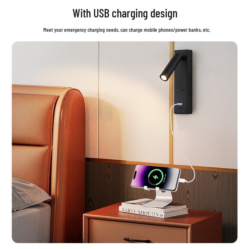 Rotatable Type-C USB Wall Lamp with Switch for Bedroom, Study, or Hotel