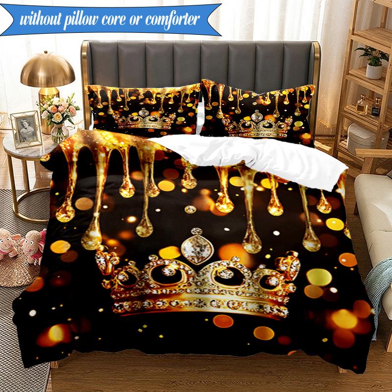 3PCS Pink Crown Sparkle Majesty Bedding Set,Including 1pc Duvet Cover And 2pcs Pillowcases Perfect for Bedroom, Dormitory, Fan Christmas Gift