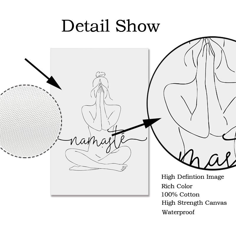 Namaste Definition Canvas Painting Nude Line Wall Art Picture Yoga Zen Black White Posters and Prints for Living Room Home Decor