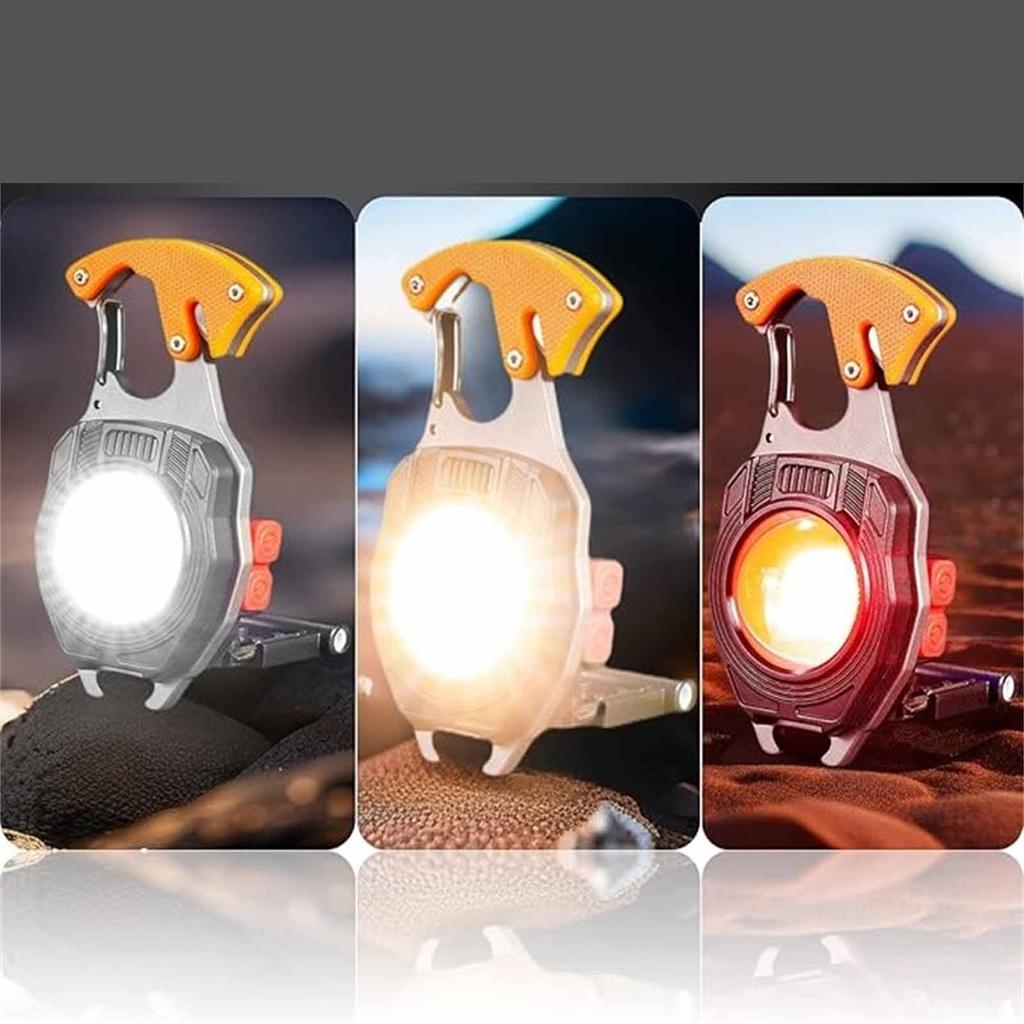 Rechargeable LED Keychain Light with Carabiner Clip Multi-Function Portable Camping Lantern USB Charging Outdoor Tool