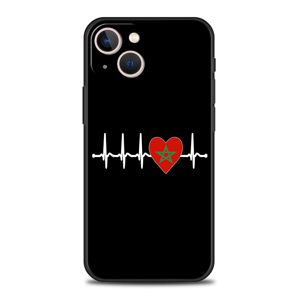 Morocco Flag Passport Luxury Phone Case For iPhone 11 12 13 14 15 Pro Max Mini X XR XS 7 8 Plus SE Silicone Cover Black Funda