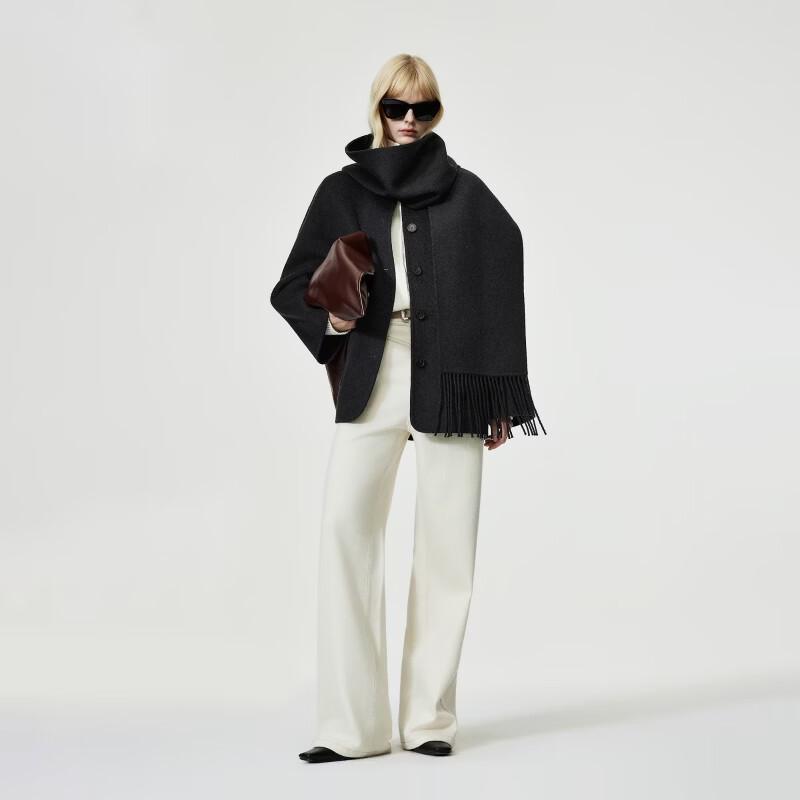 Only Women's Wool Blend Coat with Detachable Tassel Scarf