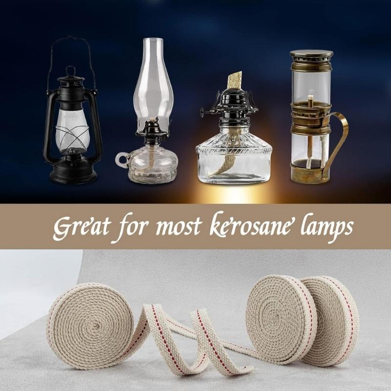 3 Roll Braided Cotton Flat Oil Lamp Cotton Wicks 6.56ft Kerosene Lamp Wick with Stitches Braided For Oil Lamps Candle