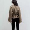 Vintage karierter kurzer Trenchcoat mit Gürtel in der Taille Zweireihige Jacke Damen