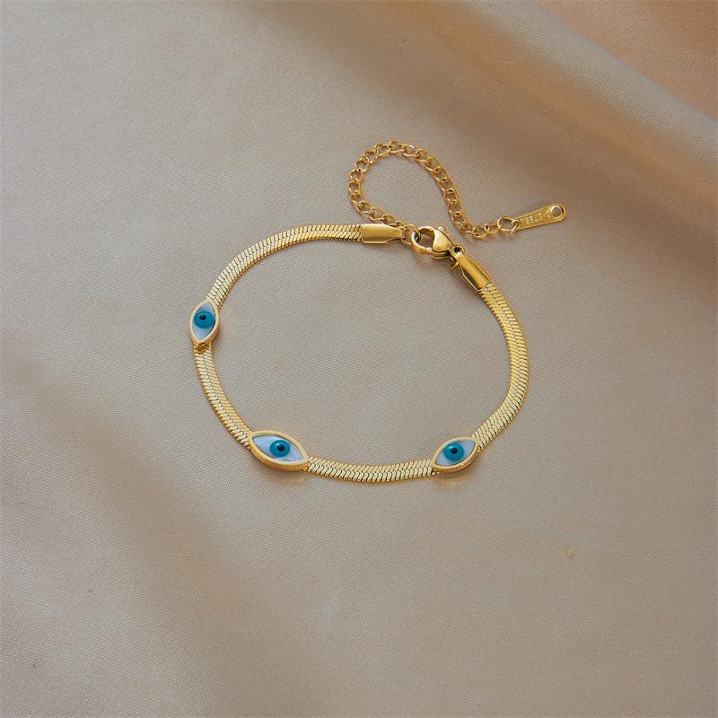 DIEYURO 316L Stainless Steel Blue Eye Charm Bracelet for Women Rustproof Gold Girls Wrist Jewelry Party Wedding Gifts