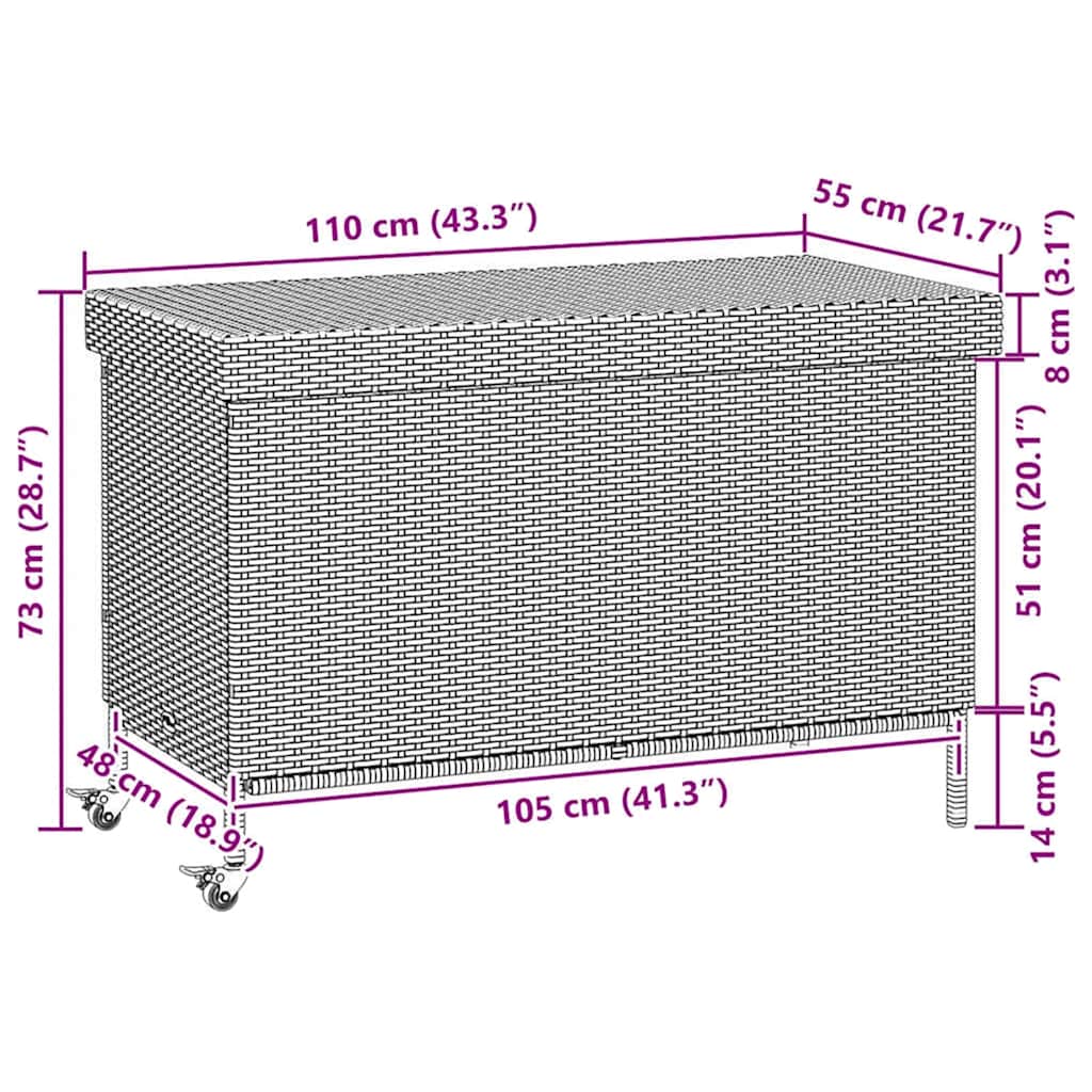 Garden Storage Box with Wheels Beige 110 x 55 x 73 cm Poly Rattan