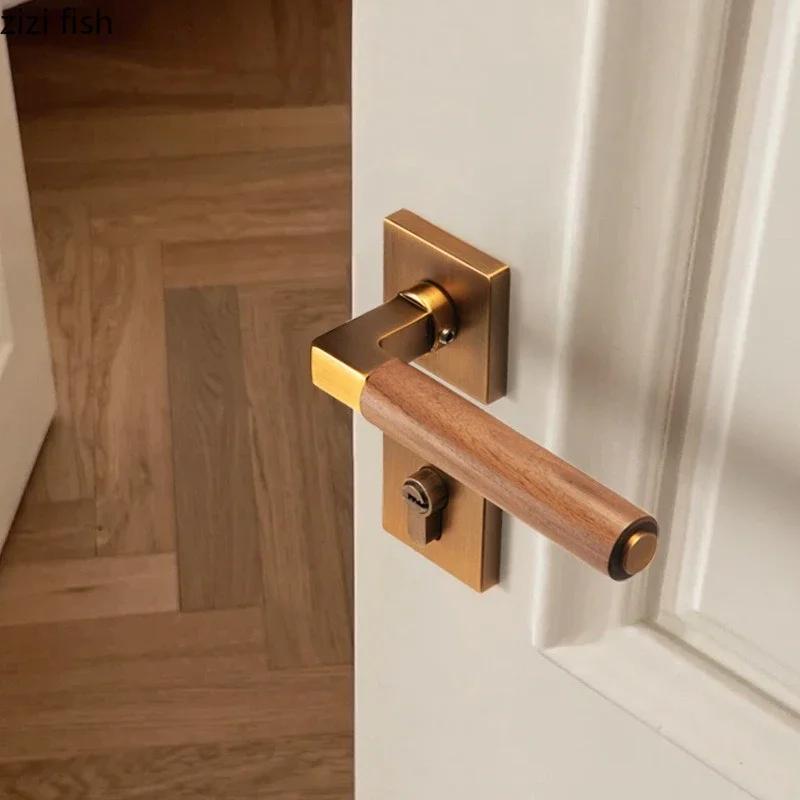 Walnut Wood Door Handle Silent Lock Indoor Safety Door Locks Universal Split Lock Bedroom Magnetic Locks Home Door Hardware