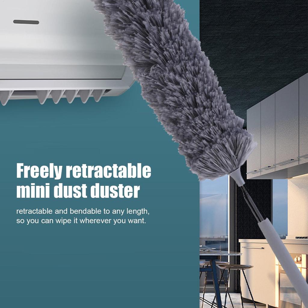 Electrostatic Dust Duster Telescopic Flexible Stainless Steel Household Feathers Duster Cleaning Tool Microfiber Dust Brush