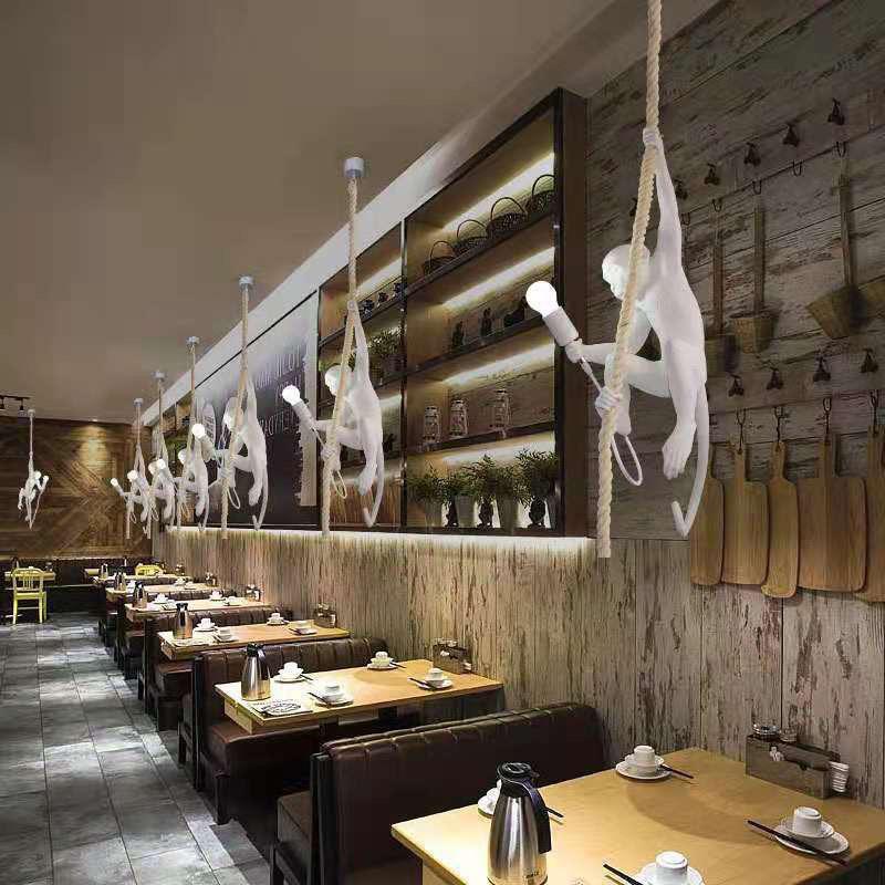 Industrial Style Monkey Lamp: Creative Hemp Rope Pendant for Restaurant, Kids' Room, or Store Display