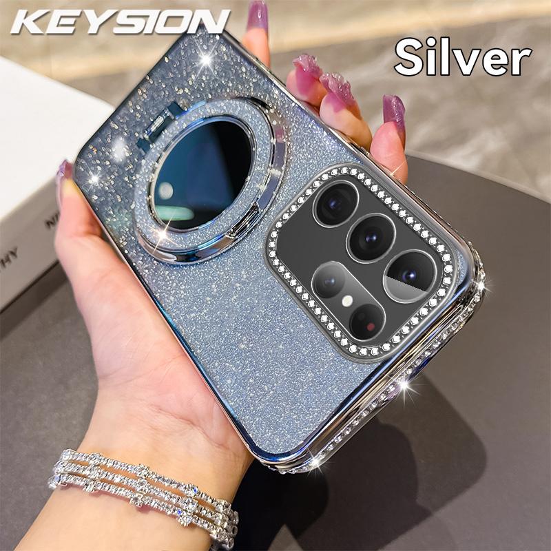 

KEYSION Luxury Glitter Jewelled Magnetic Phone Case for Samsung Galaxy S26 Ultra 5G S26+ Makeup Mirror Stand Shockproof Cover for Galaxy S26 Ultra срібний