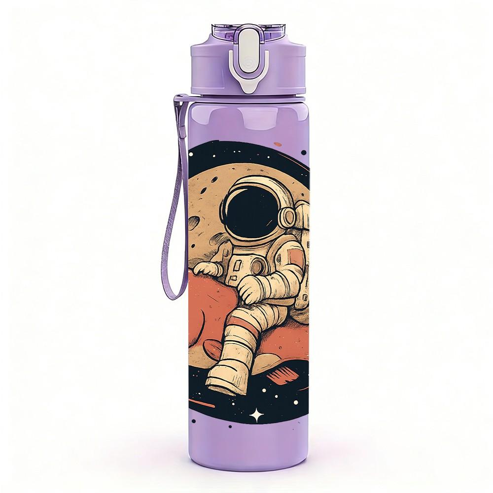 1PC Space Astronaut Planet 750ml Color Plastic Sports Water Bottle Leakproof Flip Straw Lid Suitable for Sports Office Home Use