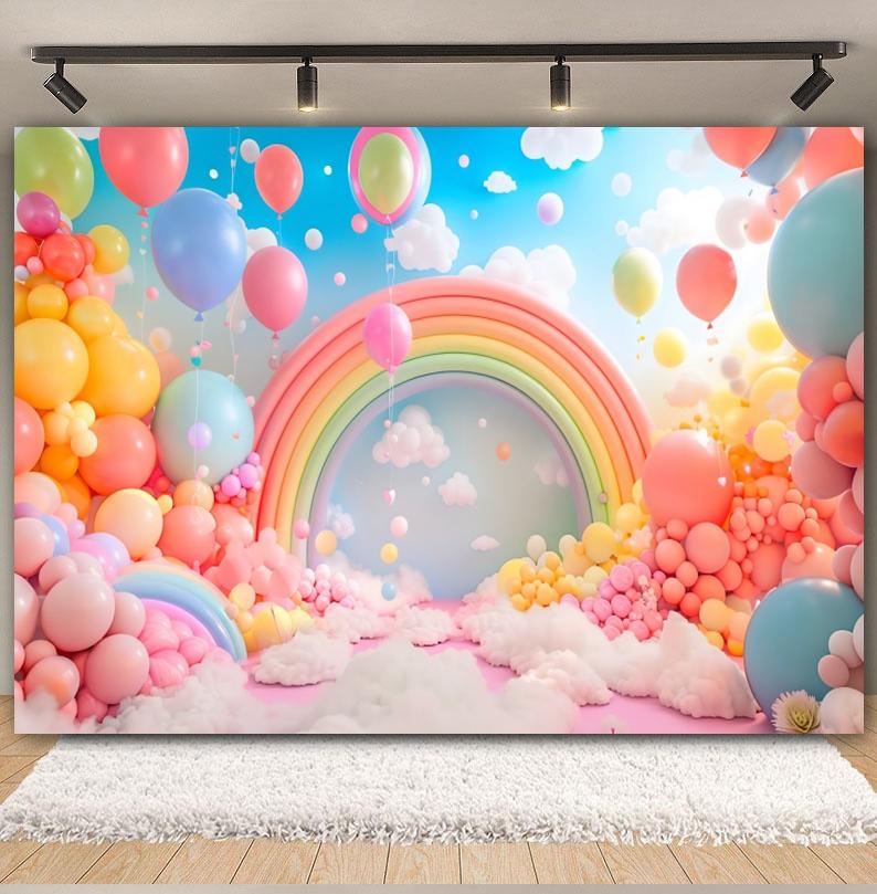 3D Balloons Rainbow Happy Birthday Photography Backdrop Colorful Girl Boy Birthday Party Baby Shower Decor Photozone Background