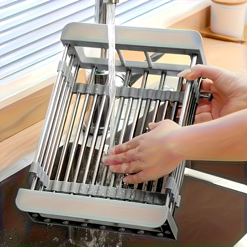 2025 Stainless Steel Extendable Sink Drying Rack - Adjustable Kitchen Drain Basket for Dish/Fruit Organizing Storage Tool