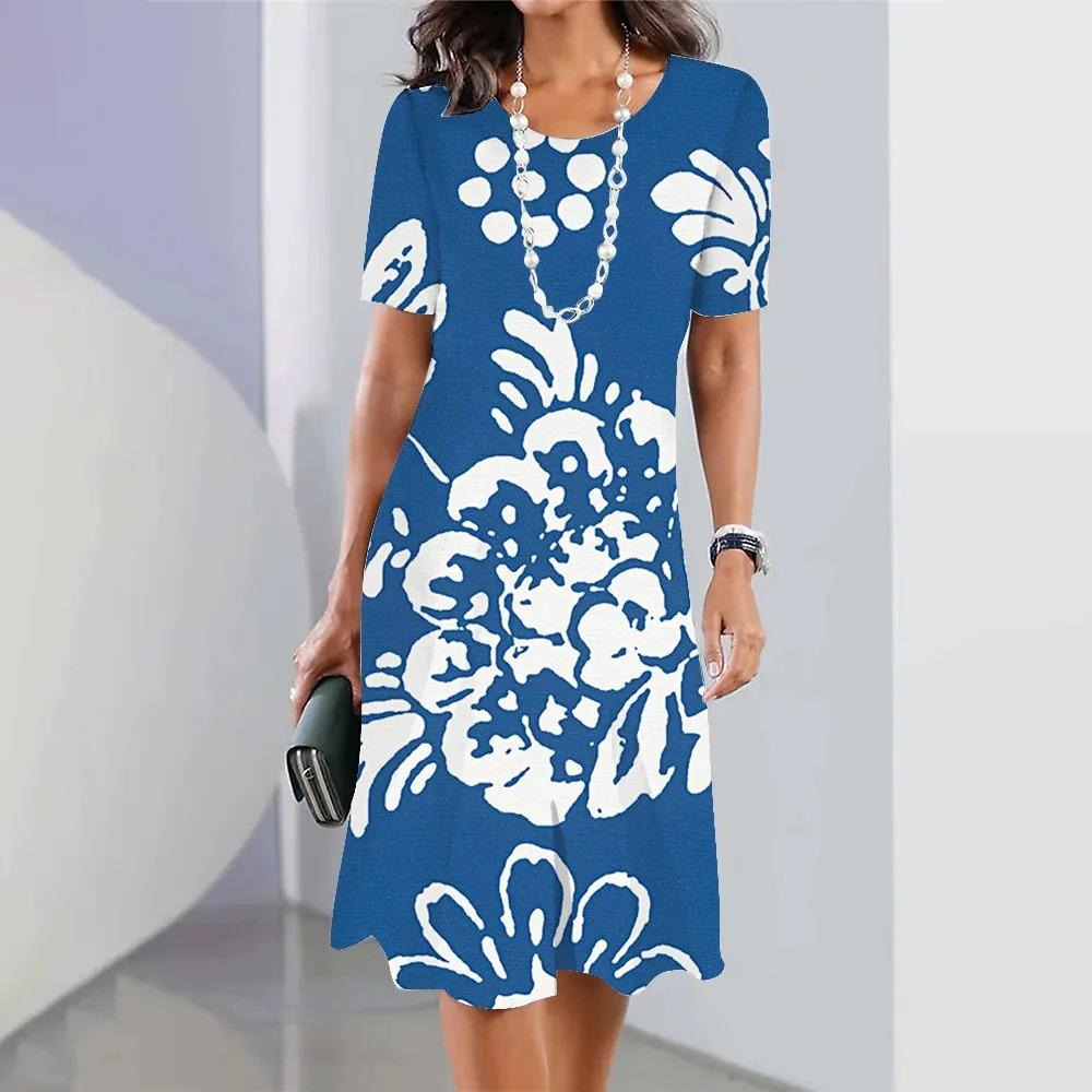 Letnia minimalistyczna sukienka damska z kwiatowym nadrukiem 2024 elegancka długa sukienka damska sukienka jednoczęściowa