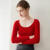 Women's Slim-Fit U-Neck 100% Cashmere Sweater - Low Round Neck Knit Base Layer
