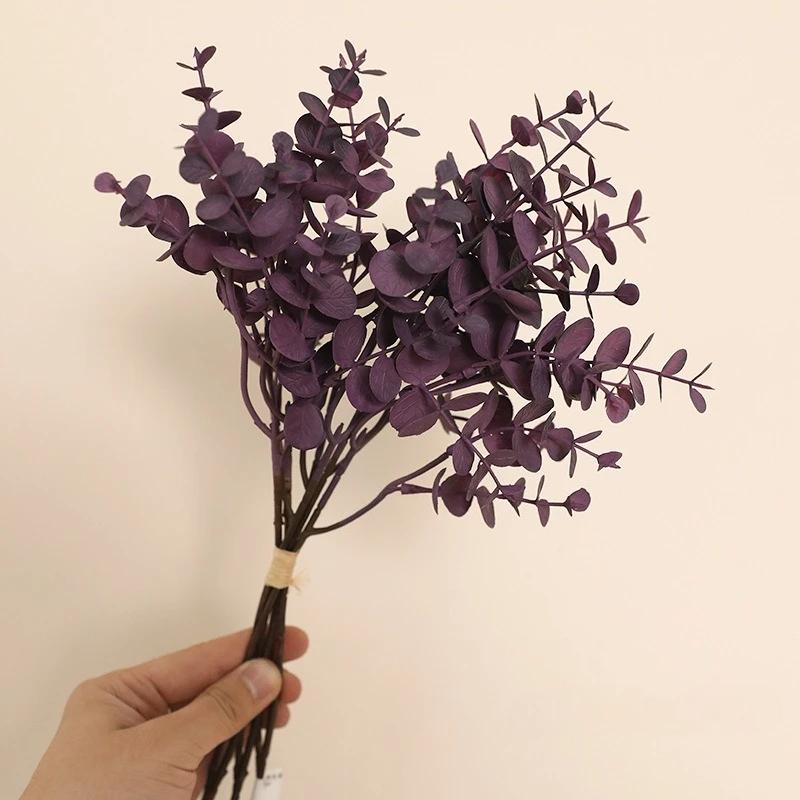 2pcs Home Decor Artificial Eucalyptus Leaves Plastic Plant Floral Garden Decoration Simulation 6 Sticks Tied Money Leaf Bouquet