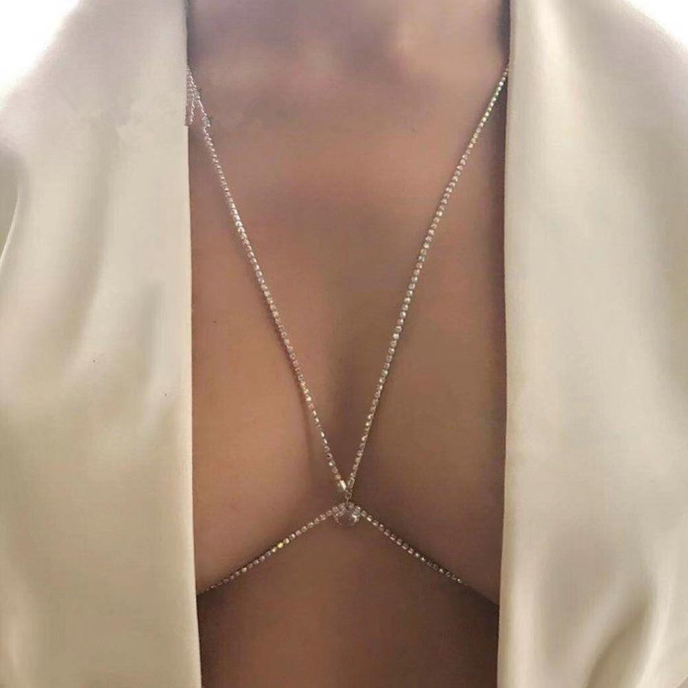 New Simple Hollow Bra Chain Ins Versatile Shiny Rhinestone Bikini Body Chain Body Chain
