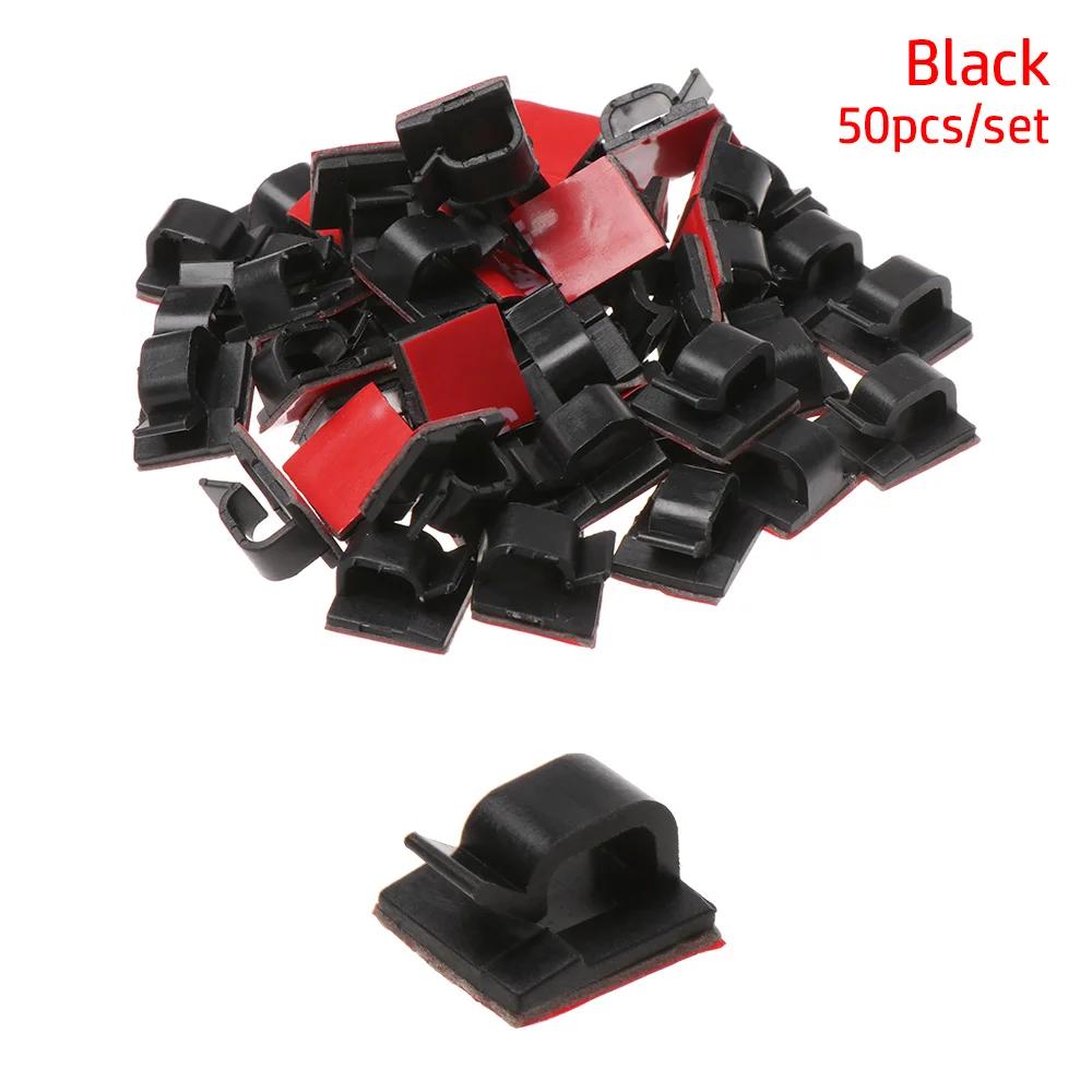 50pcs Plastic Cable Clip Fixer Holder Cable Clamp Wire Management Buckle Line Self-adhesive Organizer Fastener Sticky Lines