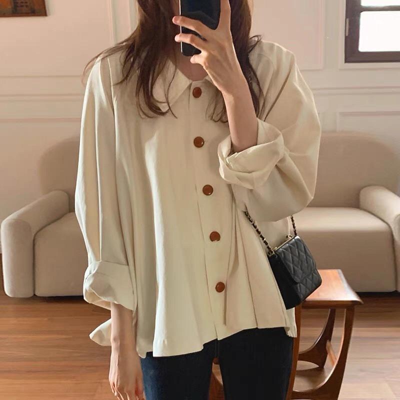 Dam Mode Enfärgad Snörning Croppad Skjorta Vintage O-Hals Korta Puffärmar Kvinnlig Chic Oversize Dam Blus