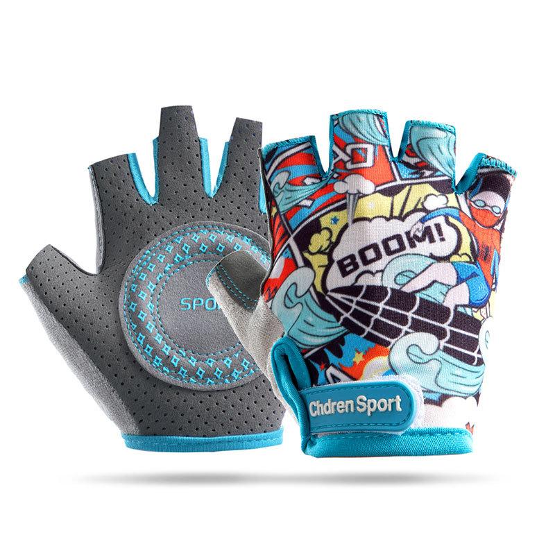 Children's half-finger gloves Boys and girls outdoor sports cycling roller skating non-slip wear-resistant breathable ice silk thin cartoon E5