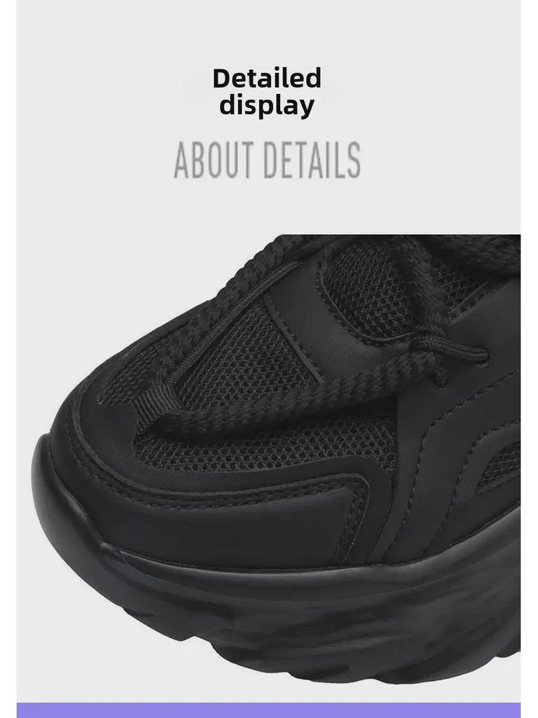 Чоловічі літні дихаючі модні кросівки для бігу Black Warrior - Товста підошва, Універсальні, Модні, Чорні кросівки тата