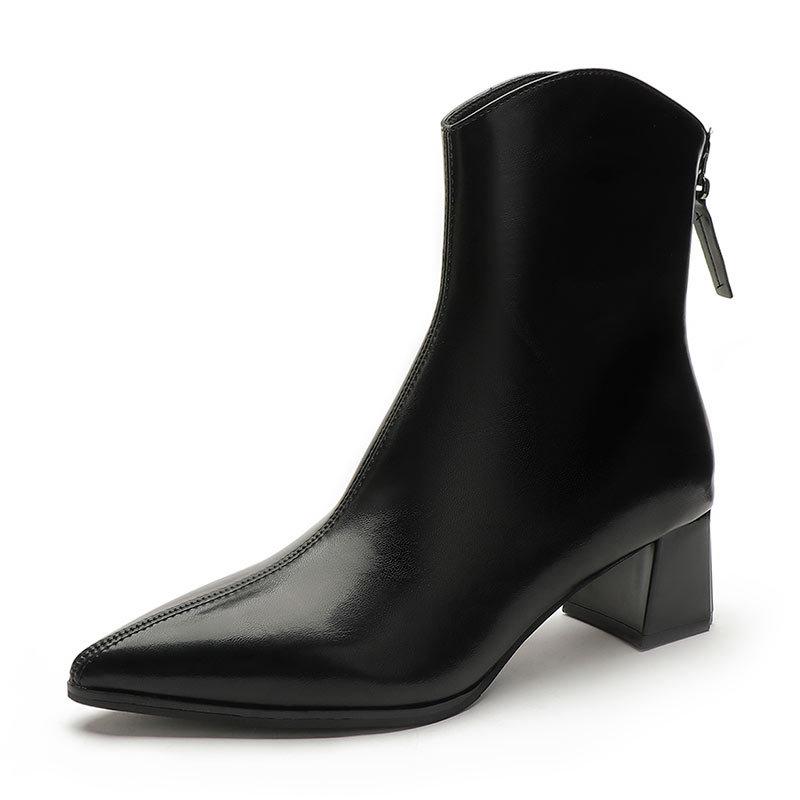 Coarse Heel Pointed Short Boots Women's Autumn and Winter Single Boots 2025 New Medium Boots French Temperament Leather Boots High Heel Thin Boots