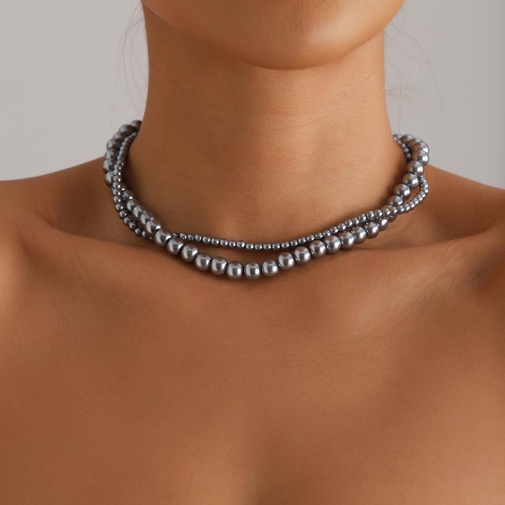 Jewelry Wind Painted Glass Pearl Clavicle Chain Exquisite Simple Atmospheric Winding Double Necklace