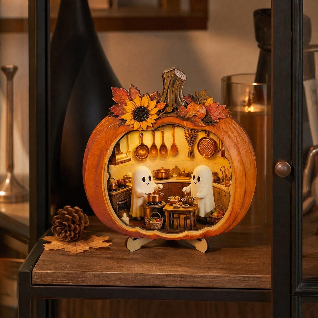Decorazione Tavolo in Legno Zucca di Halloween Centrotavola Rustico per Decorazione Stagionale Autunnale della Casa
