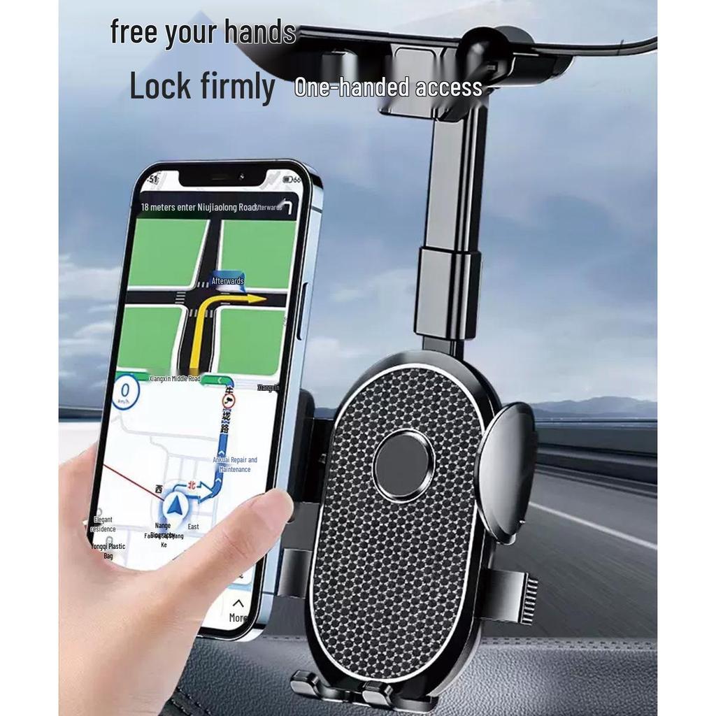 Adjustable Multi-Angle Rearview Mirror Phone Holder for Car Navigation