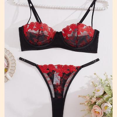 New Pattern Sexy Mesh Embroidery Perspective Underwear Set Women's Underwear Bra Underwear Set