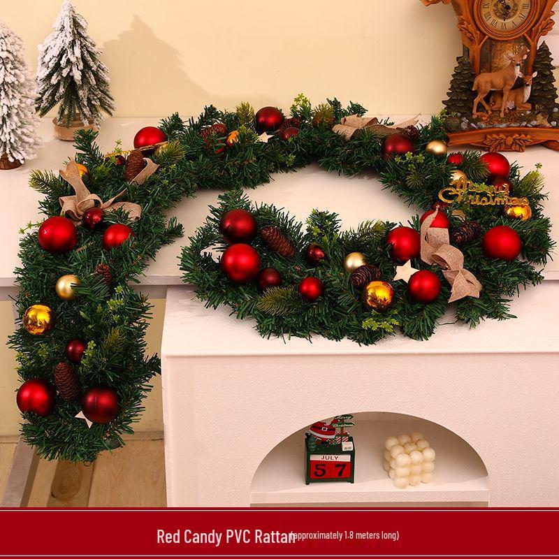 2025 Christmas Encrypted Rattan Wreath Hanging Ornaments for Door & Wall with Snow Scene Decor